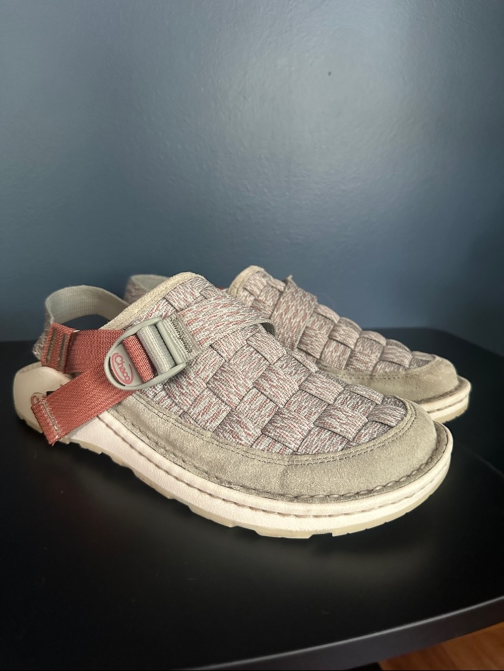 Men’s Chaco Canyon Woven Slingback clogs - Gray/green with Coral Strap